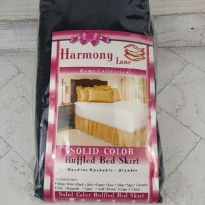 Queen Ruffled Bed Skirt Navy Blue 21" Drop Harmony Lane Home Collection